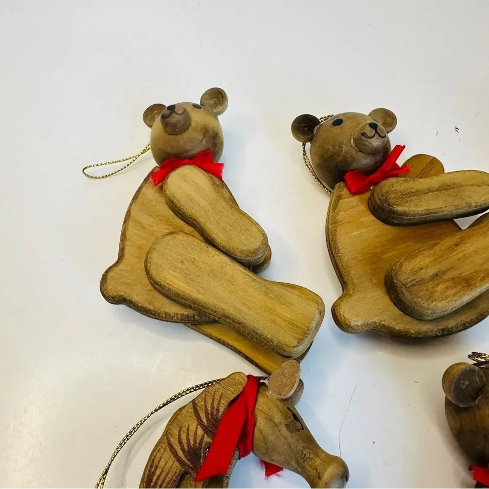 Vintage Set Of 6‎ Articulated Wooden Ornaments Horse Bear Rabbit
